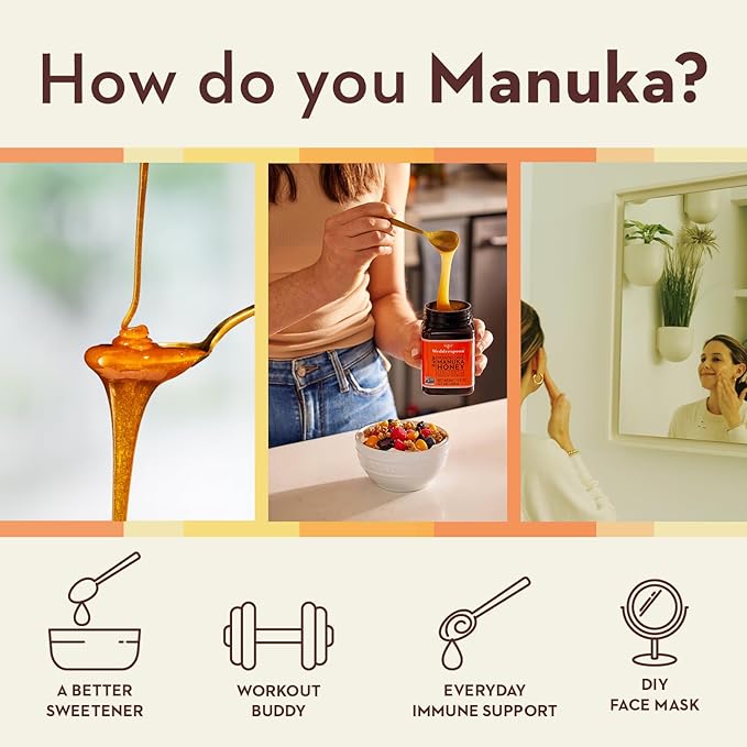 Wedderspoon Raw Manuka Honey 1100+ MGO 8.8 Oz Unpasteurized New Zealand Honey Non-GMO BPA-Free Jar Superfood &amp Natural Wellness Support