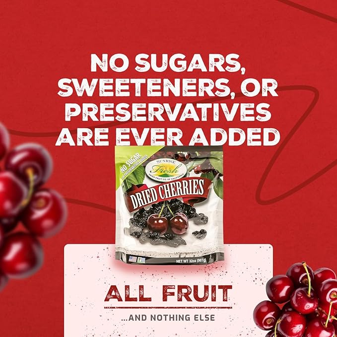 Sunrise Fresh Dried Fruit - Dried Dark Sweet Cherries - All-Natural Unsweetened No Added Sugar Resealable Snack 32oz Bag