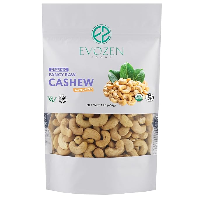 EvoZen Foods Organic Raw Whole Cashews Non-GMO Certified Kosher Vegan Verified (2 LB)
