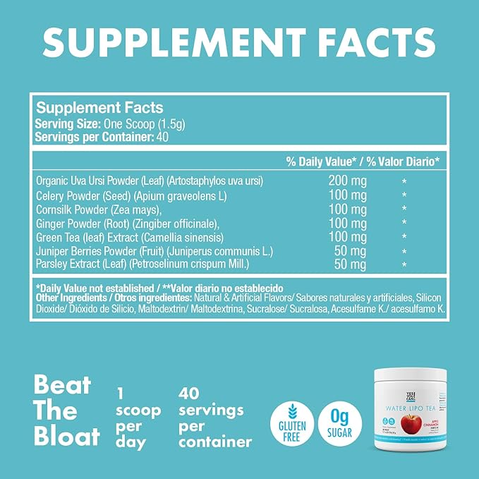 Yes You Can! Water Lipo Tea - Apple Cinnamon All Natural Ingredients Fast-Acting Water Retention &amp Bloating Relief - 40 Servings Per Canister (4 Pack)
