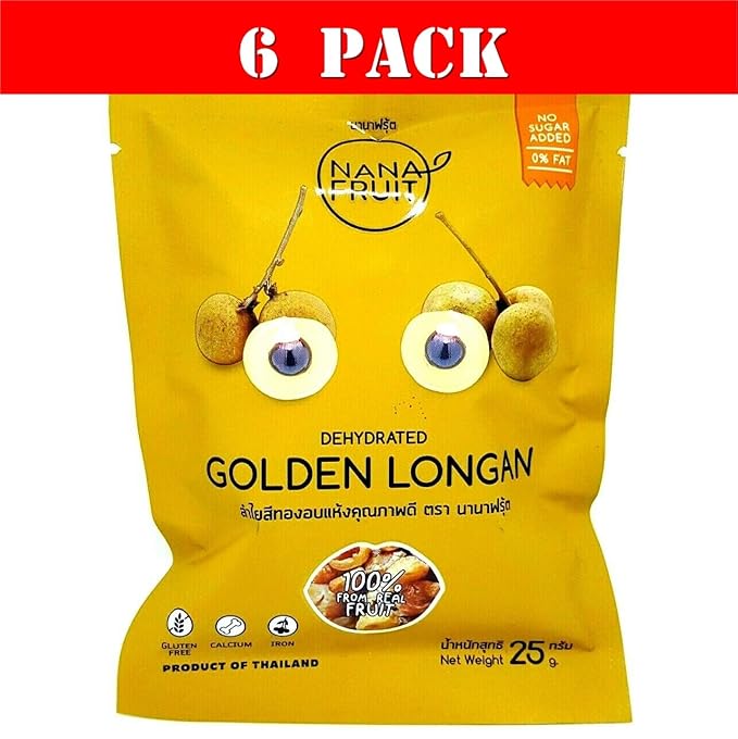 (Pack of 6) NANA Fruit Dehydrated Golden Longan 100% from Real Fruit 25G. No added sugar