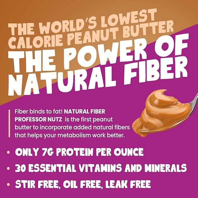 Professor Nutz Organic Peanut Butter- Low Calorie Nut Butter Natural Peanut Butter Natural Fiber Healthy Peanuts Great source of Protein 30 Essential Vitamins (12.41 Oz 2 Pack Original)