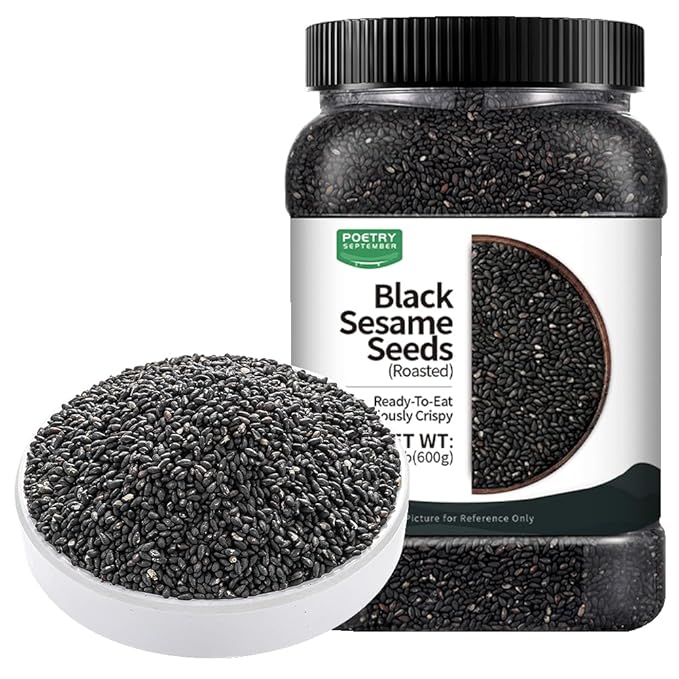 Roasted Black Sesame Seeds |crispy and delicious|Toasted Sesame Seeds|Ready-to-Eat (No Washing Needed)|PoetrySeptember Natural Farm-Fresh New Stock  Suitable For Baking Cooking | 600g / 1.3lb / 21