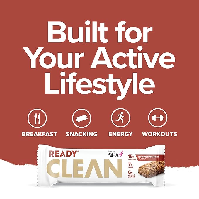 Ready® Protein Bars - High-Protein Snack with 15g Whey Protein All-Natural Ingredients Supports Lean Muscle and Recovery - Chocolate Peanut Butter (15 Pack)