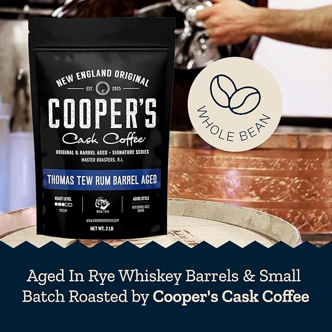 Rum Barrel Aged Coffee Single-Origin Rwandan Beans Aged in Rum Barrels Medium Roast Whole Bean 2 lb