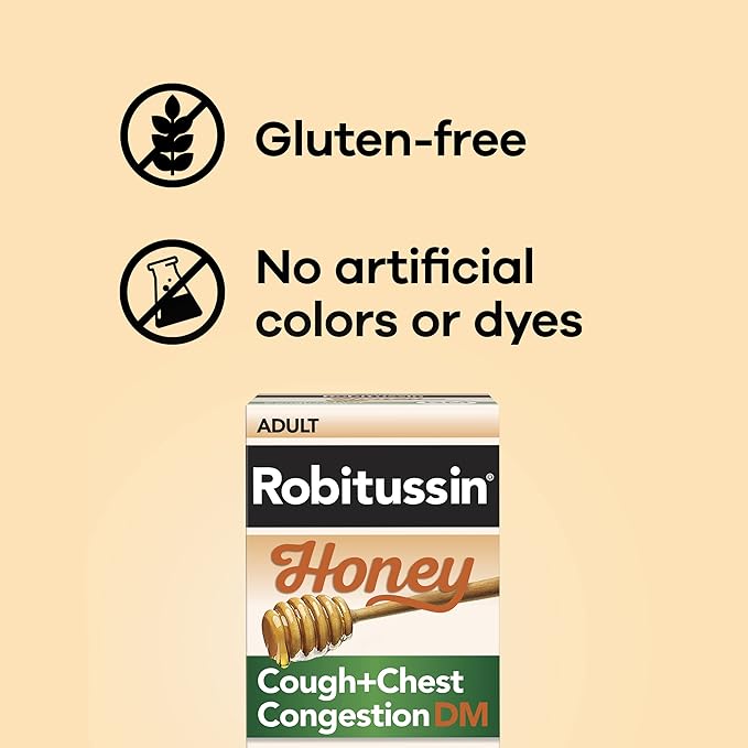 Robitussin Maximum Strength Honey Cough Plus Chest Congestion DM Cough Medicine for Cough and Chest Congestion Relief Made with Real Honey for Flavor - 8 Fl Oz x 2