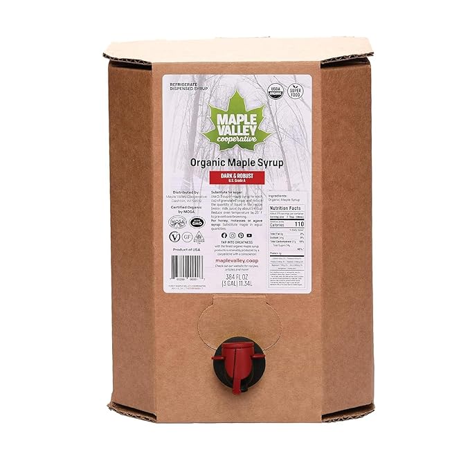 Maple Valley Organic Pure Maple Syrup Dark &amp Robust Better Than Pancake Syrup Use for Coffee or All-Natural Sugar Substitute in Cooking and Baking (3 Gallon Bag in Box)