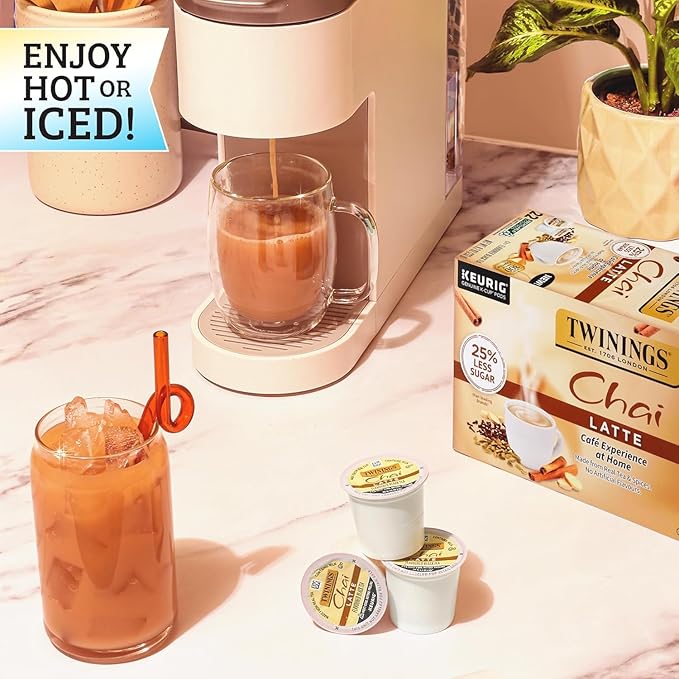 Twinings Chai Latte Black Tea Single Serve K-Cup Pods for Keurig 22 Count (Pack of 2) Creamy Slightly Sweet Less Sugar Caffeinated Enjoy Hot or Iced