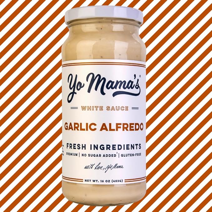 Yo Mama’s Foods Gourmet Keto Garlic Alfredo Pasta Sauce | (3) 16 Ounce Glass Bottles | Our Garlic Sauce is Low Carb Paleo Gluten Free Low Calorie and is Made with only the Freshest Ingredients!