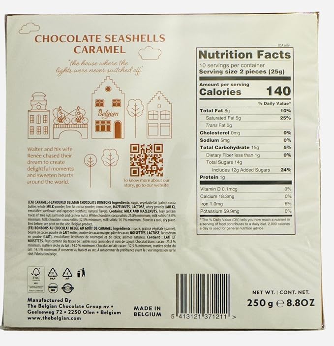 The Belgian Caramel-Flavored Chocolate Seashells Premium Belgian Chocolate Bonbons with Hazelnuts 8.8 Oz Gift Box