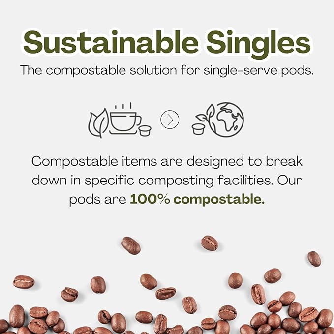 Evergreen Compostable Single Serve Coffee Pods - Dark Roast Bold Blend - 100% Arabica Beans (72 Count)