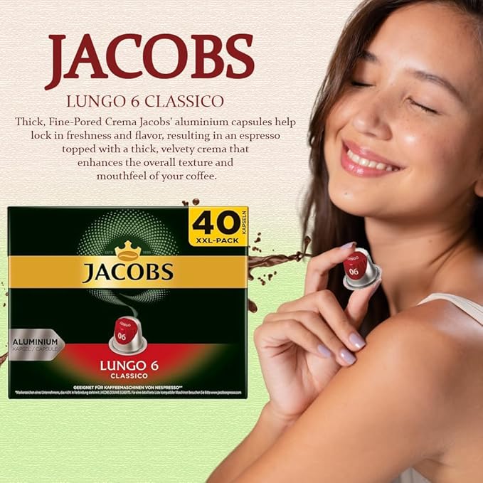 Jacobs Lungo 6 Classico 5x40 CAPSULES Coffee Capsules Compatible with (049 USD/1 CAP)