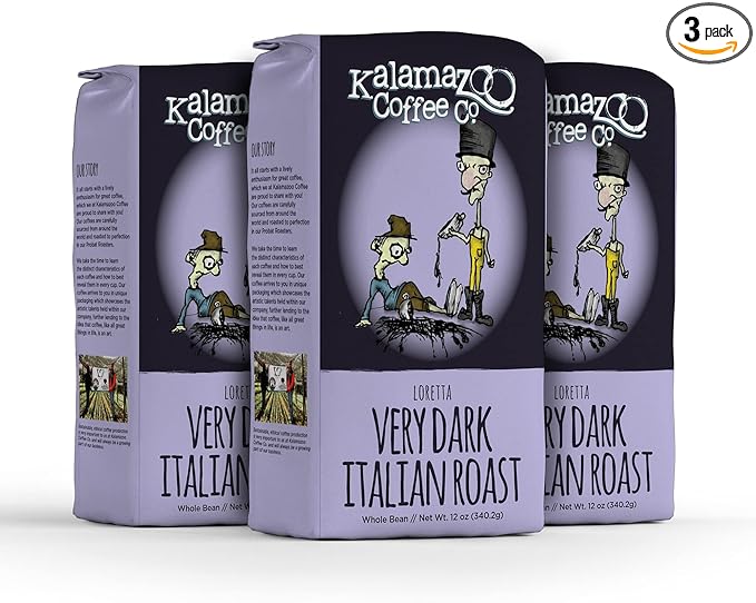 KALAMAZOO COFFEE COMPANY Loretta Whole Bean Coffee - Very Dark Italian Roast | 12oz Bag (3 Pack)