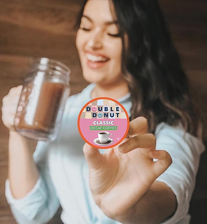Double Donut Decaf Classic Roast Coffee pods Decaf Medium Roast Coffee Compatible with Keurig K Cups Brewers 72 Count