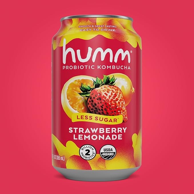 Humm Kombucha Strawberry Lemonade Organic Vegan &amp GMO Free (12 Pack)