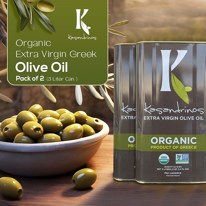 Kasandrinos Organic HUGE 3 LITER Extra Virgin Greek Olive Oil Pack of Two
