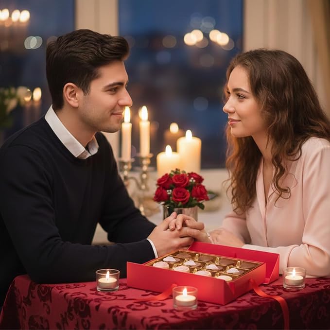 CARIANS Valentine's Day Belgian Chocolate Gift Box of Love Luxury Milk Chocolates with Strawberry and Hazelnut Cream Elegant Valentine’s Day Gift for Her and Great Present for Lovers 12 pc