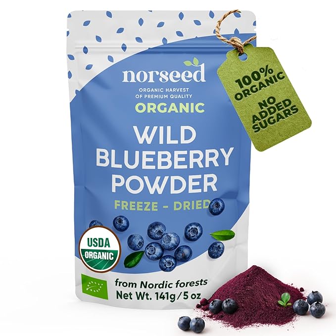 Wild Blueberry Powder Organic 5 Ounce Bag USDA Certified &amp Lab Tested - Freeze Dried Blueberries No Added Sugar Additives or Fillers - Antioxidant Superfood For Smoothies &amp Baking From Whole
