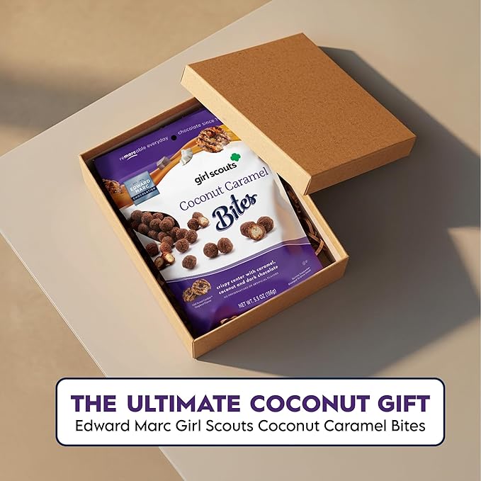 Edward Marc Girl Scouts Coconut Caramel Bites - Inspired by Girl Scout Cookies Crispy Coconut and Dark Chocolate - 5.5 oz Resealable Bag - Gourmet Chocolate Gift - Pack of 10