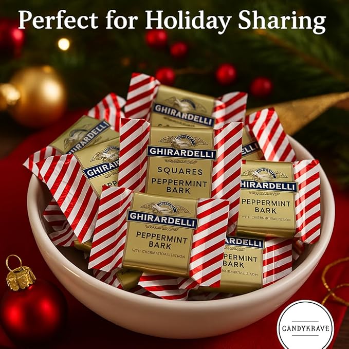 Ghrardlli Peppermint Bark Squares – Individually Wrapped Holiday Chocolate – White &amp Dark Chocolate with Peppermint Crunch – 1 lb Pack (Approx. 22–26 Squares) – Perfect for Christmas Gifts Candy