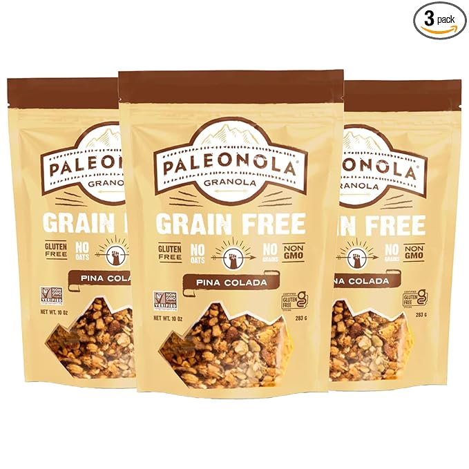 Paleonola Pina Colada Grain Free Granola 10 Oz Resealable Bag (Pack of 3) - Grainless Paleo Granola Blended with Dried Coconut Nuts Seeds &amp Pineapples - Low Carb Gluten &amp Dairy Free Non-GM