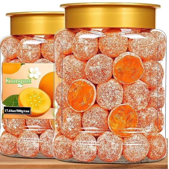 Rock Sugar Kumquats【17.74OZ/Can】Natural Fresh Fruit SnacksHealthy Preserved Fruit SnacksDim SumDelicious Classic Chinese Snack GiftsDried Mixed Fruits (2cansRock sugar kumquats)