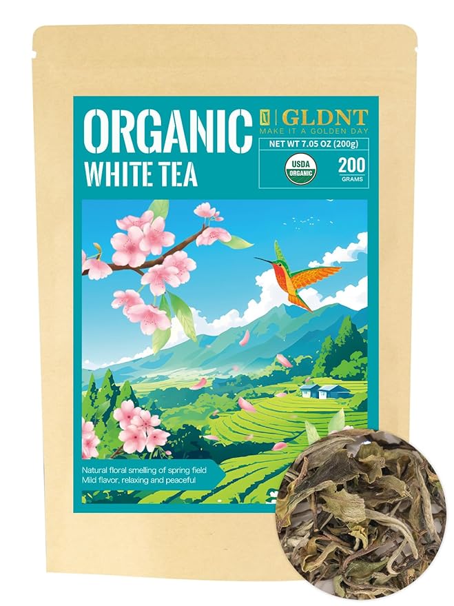 GLDNT Organic White Tea Premium Organic White Tea Loose leaf Mild &amp Smooth Taste Low Caffeine 7 Ounce