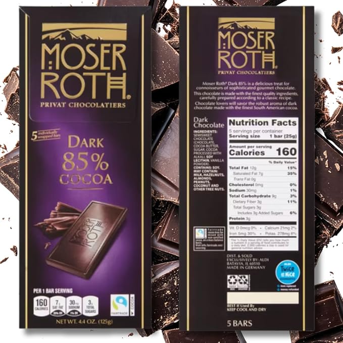 3 Chocolate Bars Each Has 5 Individually Wrapped Bars Dark Chocolate Bar combines rich dark chocolate (85%-Cocoa-3-Pack)