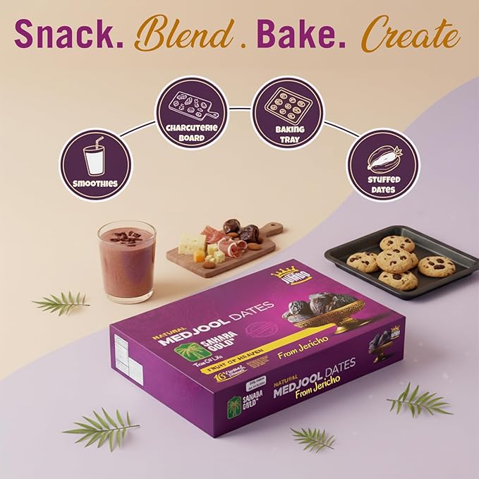 Sahara Gold Medjool Dates - Whole Sticky Gluten-Free Natural Sweet &amp Delicious Non-Pitted Dates Medjool - Soft Plump High Fiber Fruit For Ramadan Snacking &amp Smoothies 4.4 Lb (2kg)