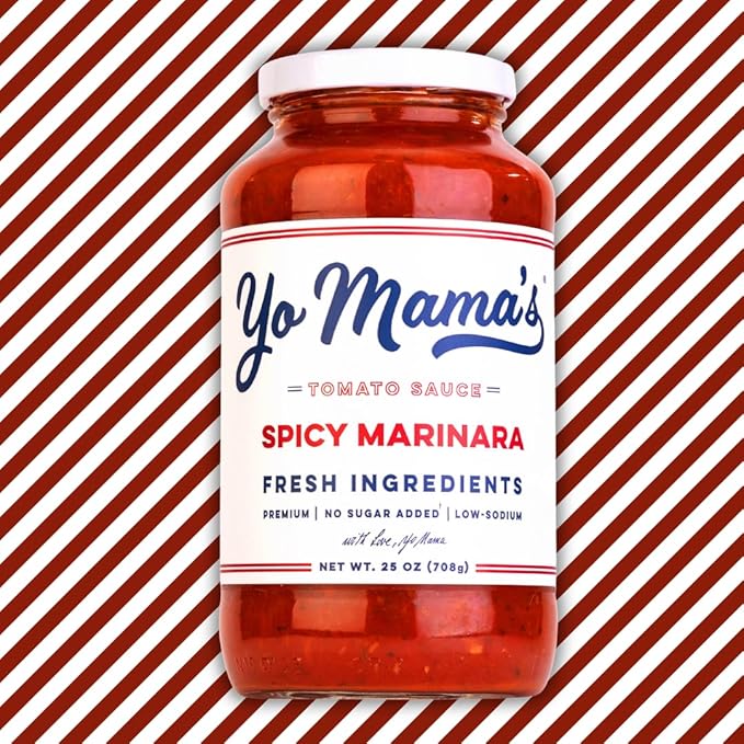 Yo Mama's Foods Keto SPICY Marinara Pasta Sauce - Pack of (2) - No Sugar Added Low Carb Low Sodium Gluten Free Paleo Friendly and Made with Whole Non-GMO Tomatoes.