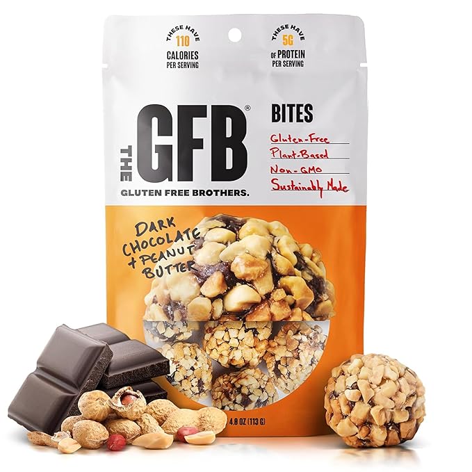 The GFB Dark Chocolate Peanut Butter Protein Bites - Gluten Free Protein Balls - Non GMO Soy Free Vegan - Snack Size Plant Based Energy Balls 4 oz (1 Count)