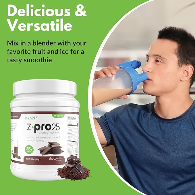 Z-Pro25 Protein Powder 23.7 oz 16 Servings – 25g Casein &amp Whey Blend – Low-Carb High-Protein Meal Replacement Shake – Muscle Recovery &amp Weight Management - 21 Vitamins &amp Minerals – Choc