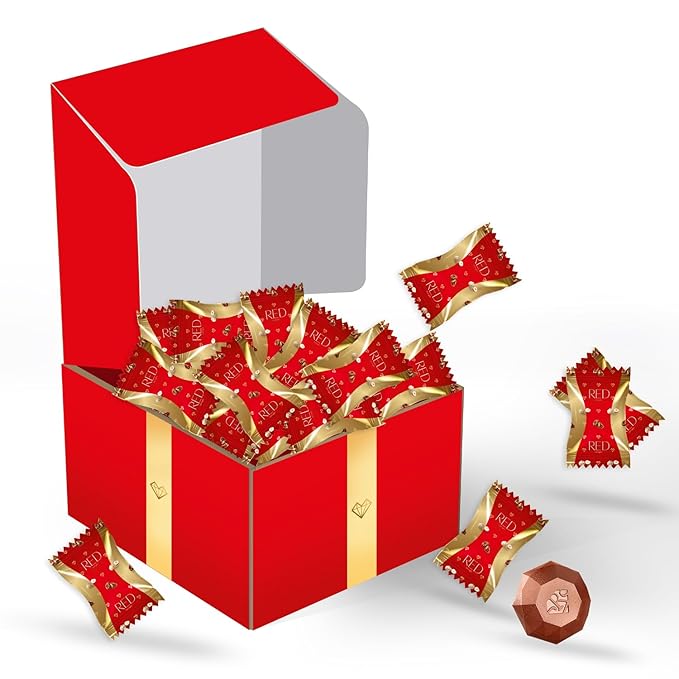 RED Delight®™ 100 Piece Chocolate Gift Box (100 Piece Gift Box w/Diamond Truffles Milk Chocolate w/Hazelnut &amp Macadamia Filling)