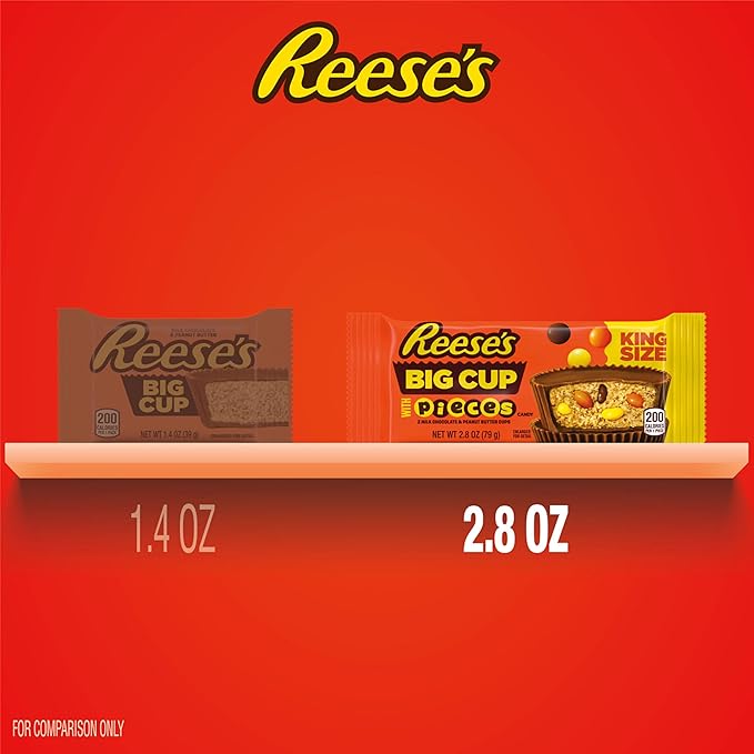 REESE'S Big Cup with Pieces Milk Chocolate King Size Peanut Butter Cups Candy Packs 2.8 oz (16 Count)
