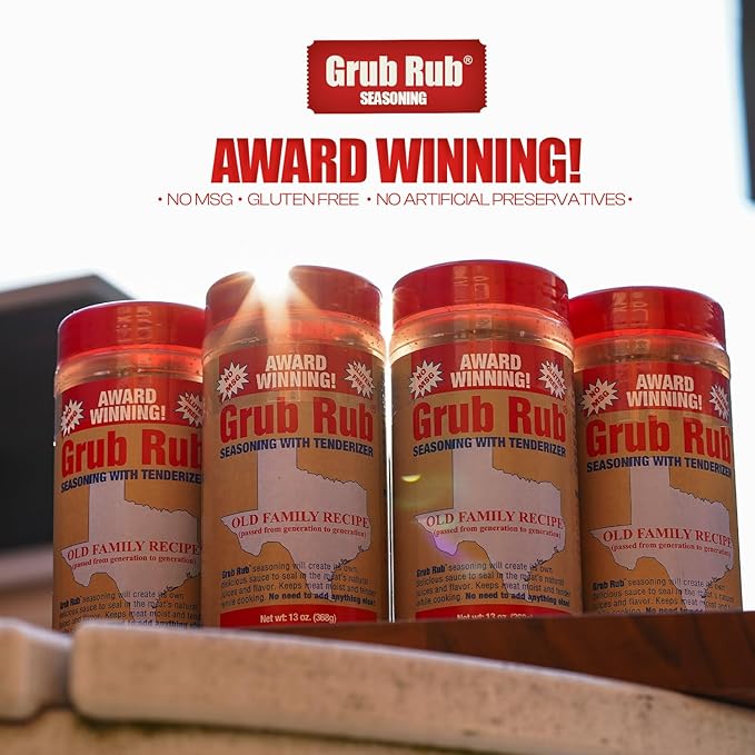 GRUB RUB BBQ Seasonings and Rubs Bold Flavor for any cut Steak Seasoning BBQ Blend Tenderizes Naturally Seasonings and Spices for Cooking enhances Texture and Taste - 3 Pack | 13 oz each