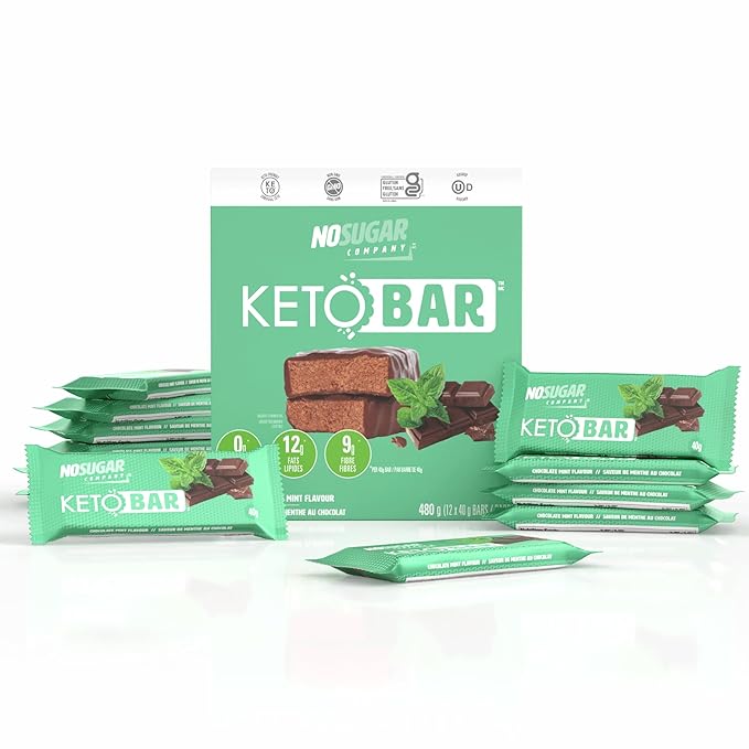 No Sugar Keto Bar Snack - Low Carb No Sugar Keto Snack Food with Keto Friendly Macros (12 x 1.41oz Bars Chocolate Mint)