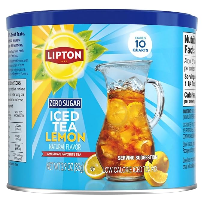 Lipton Zero Sugar Iced Tea Mix Lemon Flavor Black Iced Tea Makes 10 Quarts (Pack of 6)