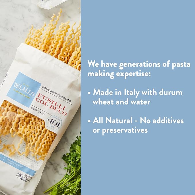 DeLallo Fusilli Col Buco Pasta 1 Pound Bag 3 Pack Fusilli Lunghi Made with Durum Wheat Semolina Flour Authentic Italian Recipe Cooks Al Dente