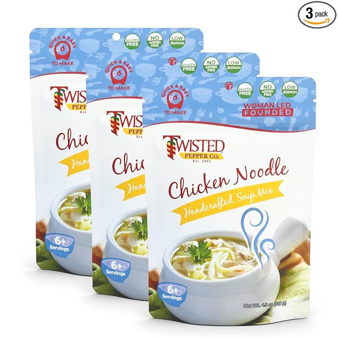 Twisted Pepper Co. Chicken Noodle Dry Soup Mix: Gluten-Free – Handcrafted Homestyle Soup – Classic Comfort Flavor Low Sodium No Added MSG Quick &amp Easy Family Meal Serves 10 Add Chicken &amp