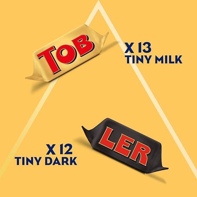 TOBLERONE Tiny Assorted Chocolate Bars Variety Pack (Milk &amp Dark) 1 Gift Box (25 Pieces)