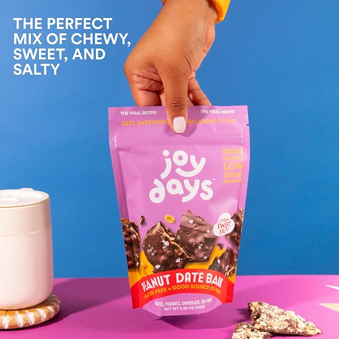 Joydays Dark Chocolate Date Bark 2 Flavor Pack (Peanut &amp Almond) Dates Sea Salt Roasted Peanuts or Almonds Gluten Free Vegan Healthier Snacks for Adults &amp Kids No Added Sugar 3.88 oz