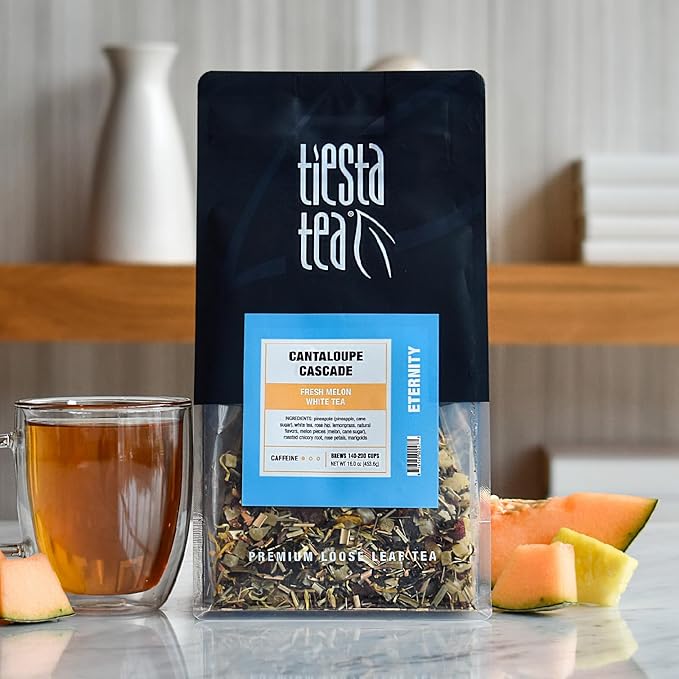 Tiesta Tea - Cantaloupe Cascade Tea Loose Leaf Fresh Melon White Tea Premium Low Caffeine Tea Blend Make Hot or Iced &amp Up to 200 Cups 16 oz Resealable Bulk Pouch