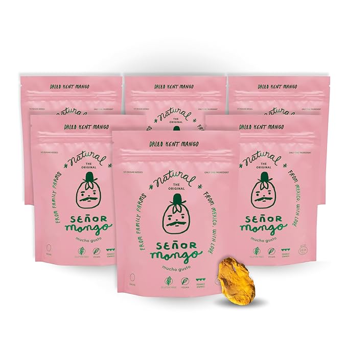SEÑOR MANGO | NATURAL - Natural Dried Mango Slices | Organic Kent Variety | No Sugar Added | Gluten-Free Fruit Snack | Made in Mexico | 6 Pack – 2.1 oz Each