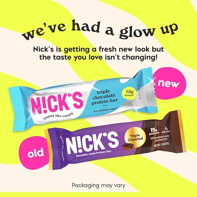 Nick’s Protein Bars Triple Chocolate – 12-Count Box | High Protein Low Calories Low Carbs Keto Friendly No Added Sugar (12 bars x 50g)