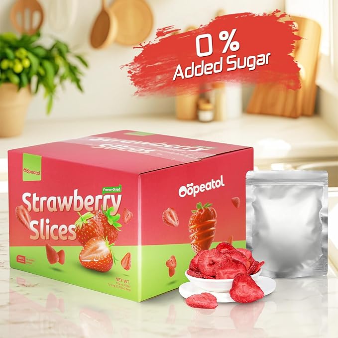 Freeze Dried Strawberries 100% Real Fruit Crunchy Sweetness No Sugar Added | Great for Cereal Yogurt Snacks &amp Baking | Resealable Bag Gluten Free Non-GMO
