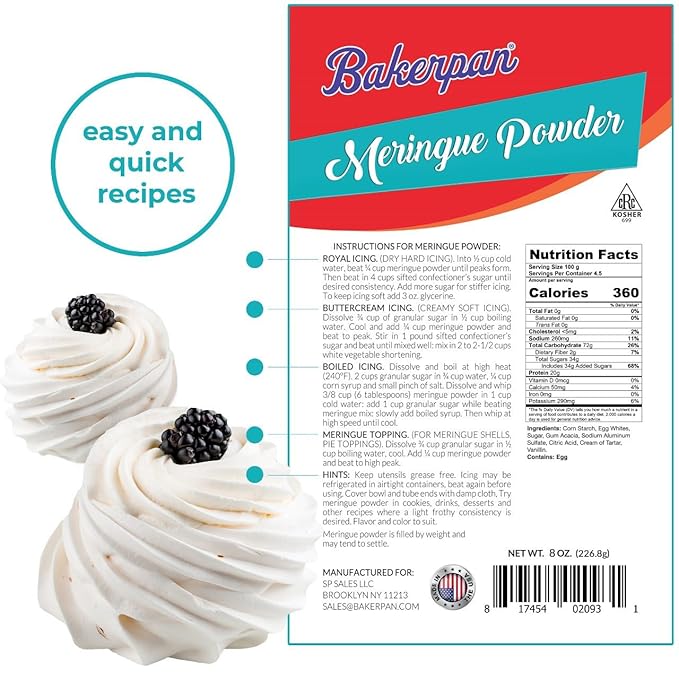 Bakerpan Meringue Powder for Royal Icing - 8 Ounce - Meringue Powder for Baking Frosting Icing Pies Cake Decorations