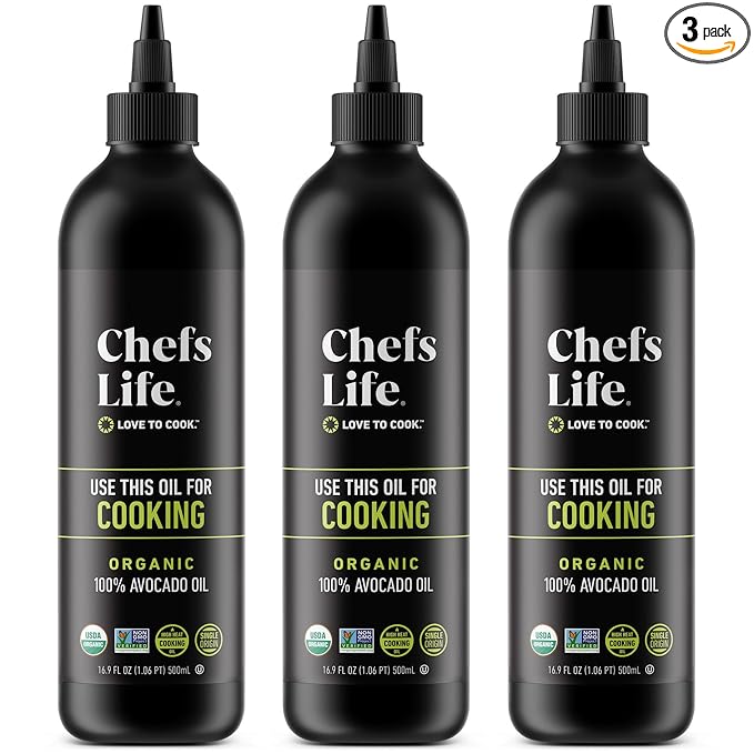Chefs Life Organic Avocado Oil - Organic Avocado Oil For Cooking Avocado Oil Organic for Dressing Dipping Drizzle 100% Pure Single Origin Non GMO - 16.9 Fl Oz Squeezable Bottle (3 Pack)