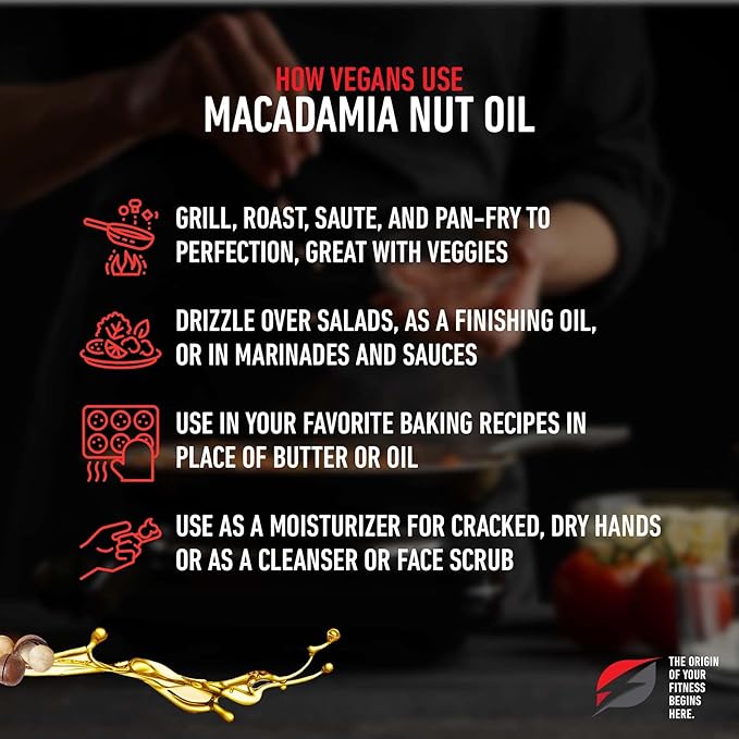 Vegan Cooking Cold-Pressed Australian Macadamia Nut Oil 100% Natural Plant Based Raw Mac Nut Oil for Cooking Vegan Non-GMO 16.9 Ounce Glass Bottle