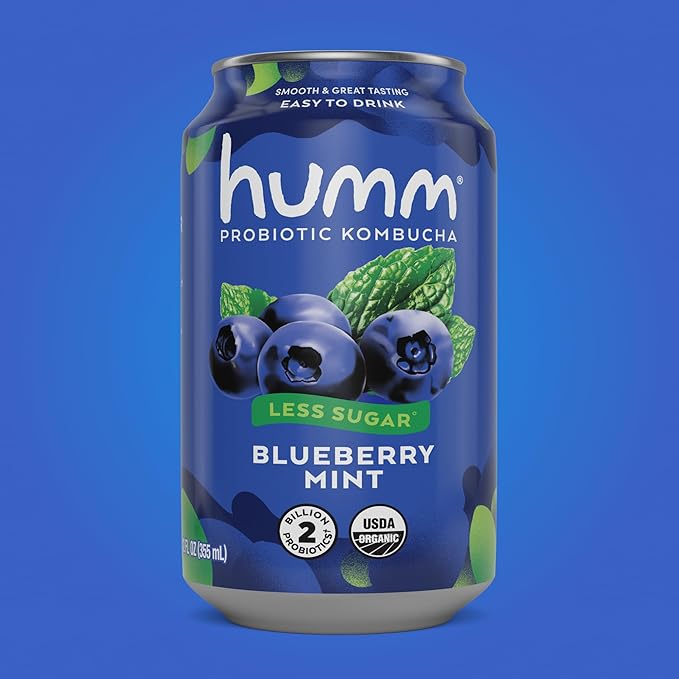 Humm Kombucha Blueberry Mint Organic Vegan &amp GMO Free (24 Pack)