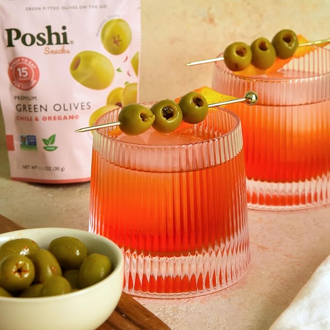 Poshi Natural Whole Pitted Olives | 24 Pack Variety | Basil &amp Garlic Chili &amp Oregano Chili + Garlic Lemon &amp Rosemary | Vegan Kosher Gluten Free + Keto Friendly Healthy Snacks 1.1 Oz
